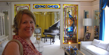 The front room of the mansion with the music room
