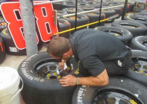 Gluing the lug nuts on the wheels